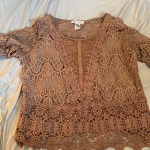 Ultra Pink Brown Lace Top